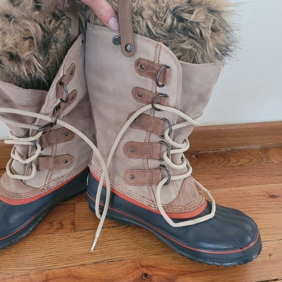 Sorel Joan of Arctic‎ Boots Waterproof Navy Tan Size 7 - Picture 2 of 5